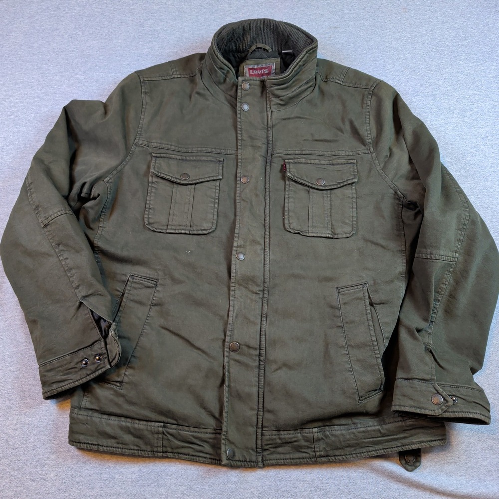 Levis Mens Large Olive Green Canvas Field Jacket Quilted Lining